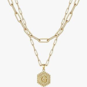 Gold Initial 'G' Layered Paperclip Chain Necklace